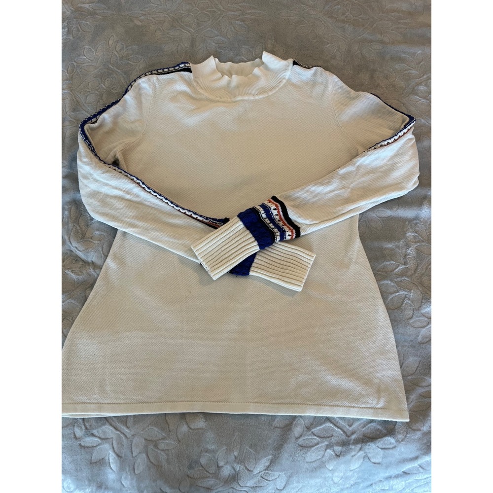 Amelie Boutik Mock Neck Geometric Trim Sweater Dress Tunic Cream‎ Size L